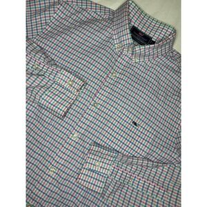 Vineyard Vines Slim Fit Tucker Shirt‎ Blue & Pink Plaid Button Down Large Cotton